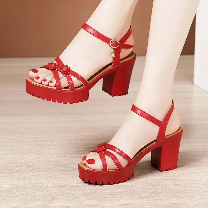 Casual Sandal Leather - 8cm Small Size 32-43 Elegant Floral